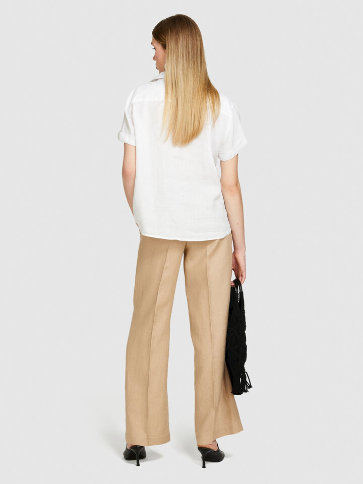 Short sleeve 100% linen shirt - women's shirts - White | Sisley image number 3